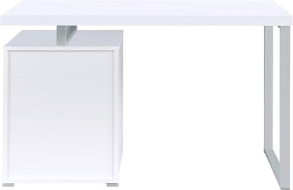 Coaster Home Furnishings Brennan Modern Contemporary Home Office 3-Drawer Writing Desk with Drawers Computer Desk Study Table File Cabinet Storage Silver Metal Frame White 800325