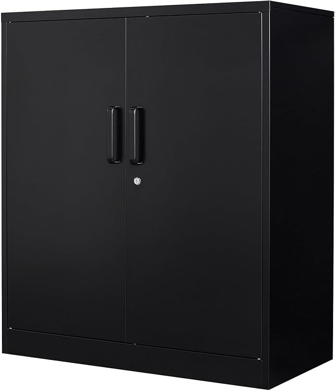 Yizosh Metal Storage Cabinet with 2 Doors and 2 Adjustable Shelves - 35.5" Garage Wall Cabinet, Locking Counter Cabinet for Home Office,Garage,Gym,School