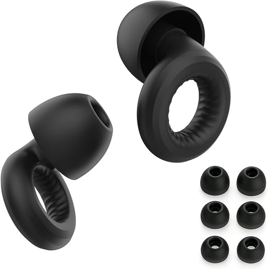 Ear Plugs for Noise Reduction – Reusable Silicone Earplugs with Filter Technology for Sleeping, Travel, Focus, Concerts & Motorcycling Ear Plug +8Tip (Ring-Black)