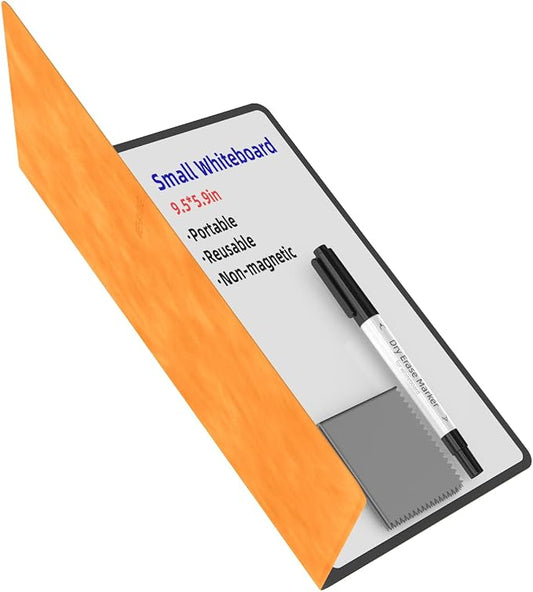 Mehaving Portable Small White Board Dry Erase Board, Reusable 9.5 * 6.6in Notebook Memo, Office Home Supplies Desk Accessories MH760 (Orange)