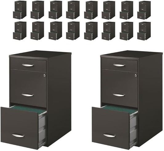 Pemberly Row Set of 18 Contemporary 3-Drawer Metal File Cabinet in Charcoal