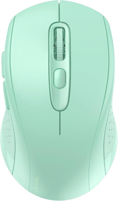 TECKNET Bluetooth Mouse (BT 5.0/3.0+2.4Ghz), 6-Level 4000 DPI Wireless Mice for Laptop, 2-in-1 Ergonomic Computer Portable PC Mouse, Silent Mouse with USB Receiver for Windows/Mac/PC/Notebook-Green