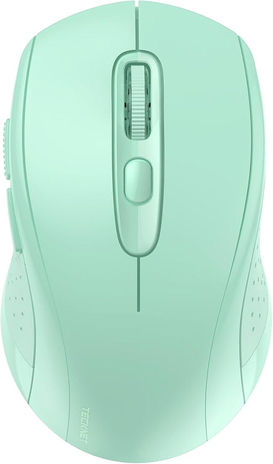 TECKNET Bluetooth Mouse (BT 5.0/3.0+2.4Ghz), 6-Level 4000 DPI Wireless Mice for Laptop, 2-in-1 Ergonomic Computer Portable PC Mouse, Silent Mouse with USB Receiver for Windows/Mac/PC/Notebook-Green