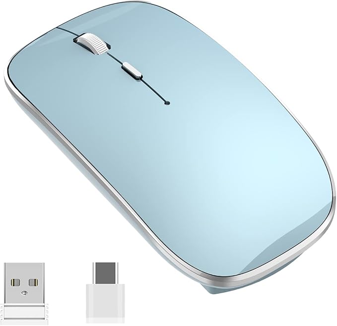 Halpilt Wireless Mouse Chargeable Portable Silent USB and Type-C Dual Mode Wireless Mouse 3 Adjustable DPI for Laptop, Mac, Mac, Android, PC (Q23S Blue)