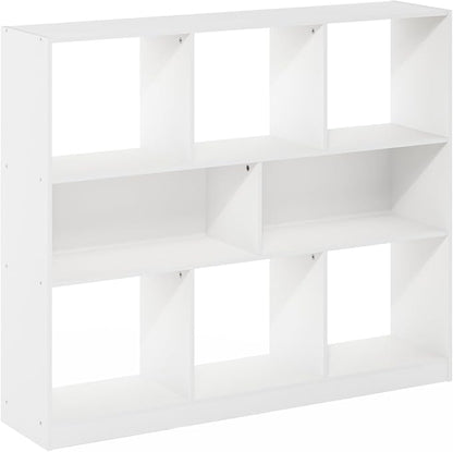 Furinno DALY Book Shelf, 8-Cube Bookshelf, Horizontal Cube Storage Organizer Bookcase, 10.9 x 47.2 x 39.4, for Living Room, Bedroom, Home Office, White