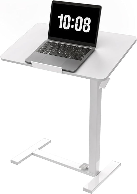 DUMOS Standing Desk on Wheels Height Adjustable Computer Cart with Pneumatic Lift, Rolling Table, Portable Workstation for Bed, Sofa, Hospital or Office White