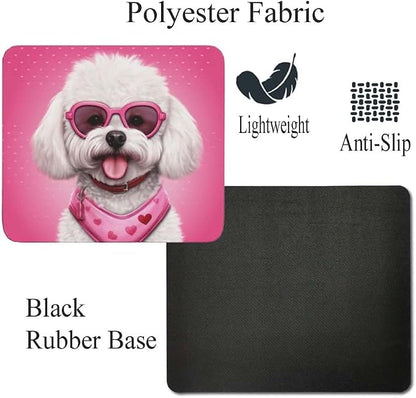 Pink Mousepad Glamour Dog Bichon Frise Mouse Pad for Home Office Gaming Working Desk Computer Desktop Accessories Non-Slip Rubber Mousepad for Dog Lovers