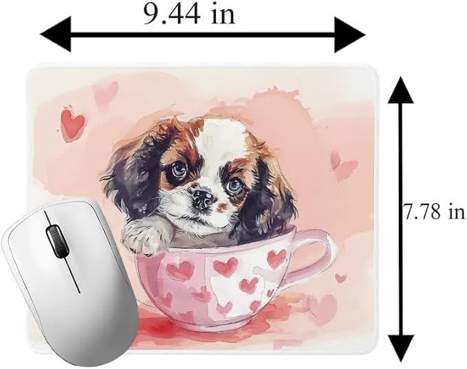TUBBIE Basic Mousepad Puppy in Tea Cup Mouse Pad Desktop Laptop Computer Accessories Home Office Gaming Work Desk Computer Non-Slip Rubber Gift for Dogs Lover Mousepad Coffee or Tea (Cavalier King)