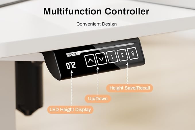 EcoZen Standing Desk Electric Height Adjustable Desk 55 x 33.5 Inches L Shaped Sit Stand up Desk, Computer Home Office Desk Memory Preset with Two-Piece Fir Wood Desktop (White, 55 * 33.5 Inch)