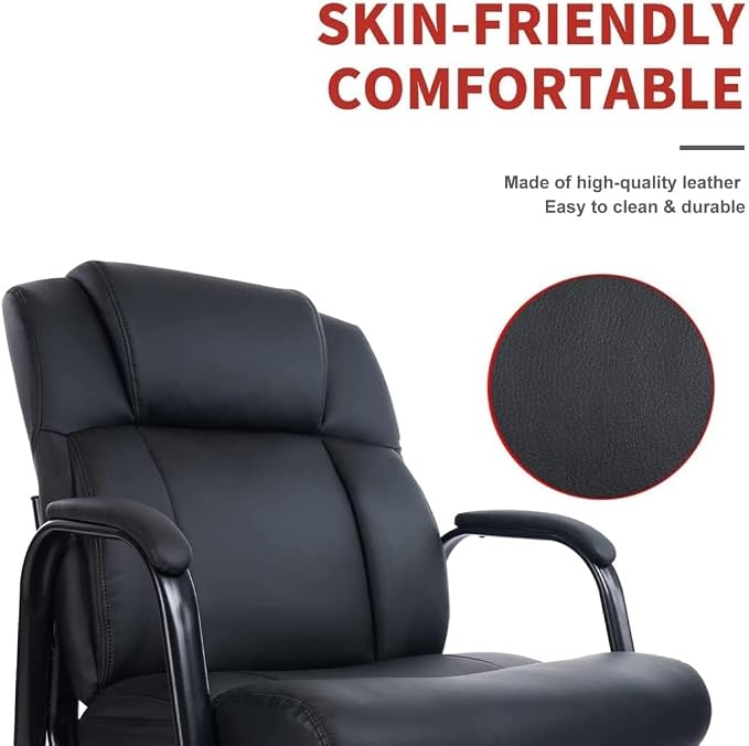 CLATINA Big Tall 500 LBS Wide Guest Chair Heavy Duty, Leather Side Reception Chairs with Sled Base and Armrest, Executive Office Desk Chair No Wheels for Meeting Conference Waiting Room Home, 6 Pack