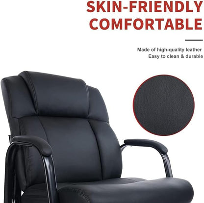 CLATINA Big Tall 500 LBS Wide Guest Chair Heavy Duty, Leather Side Reception Chairs with Sled Base and Armrest, Executive Office Desk Chair No Wheels for Meeting Conference Waiting Room Home, 6 Pack