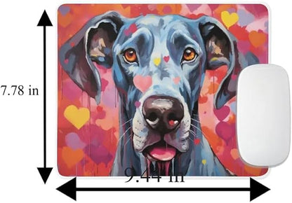 Great Dane Mouse Pad Dog with Red Hearts Pattern Non-Slip Rubber Mouse Pad Puppy in Love Mouse Pad for Home Office Work Desk Computer Desktop Laptop for Dog Lovers