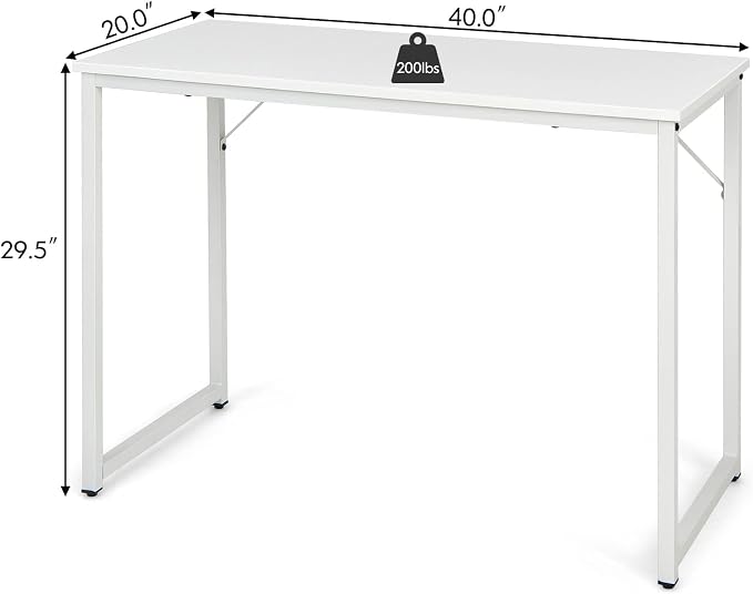COSTWAY Home Office Computer Desk, 40 inch Modern Simple Writing Study Desk, Metal Frame Gaming Desk, Laptop PC Workstation for Living Room, Bedroom & Study (White)
