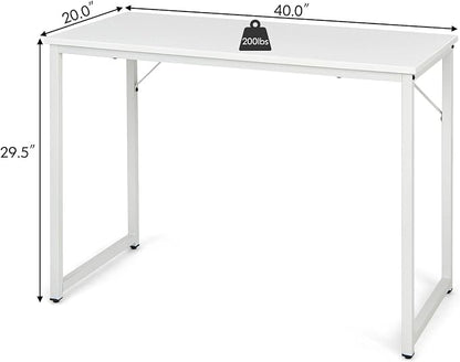 COSTWAY Home Office Computer Desk, 40 inch Modern Simple Writing Study Desk, Metal Frame Gaming Desk, Laptop PC Workstation for Living Room, Bedroom & Study (White)