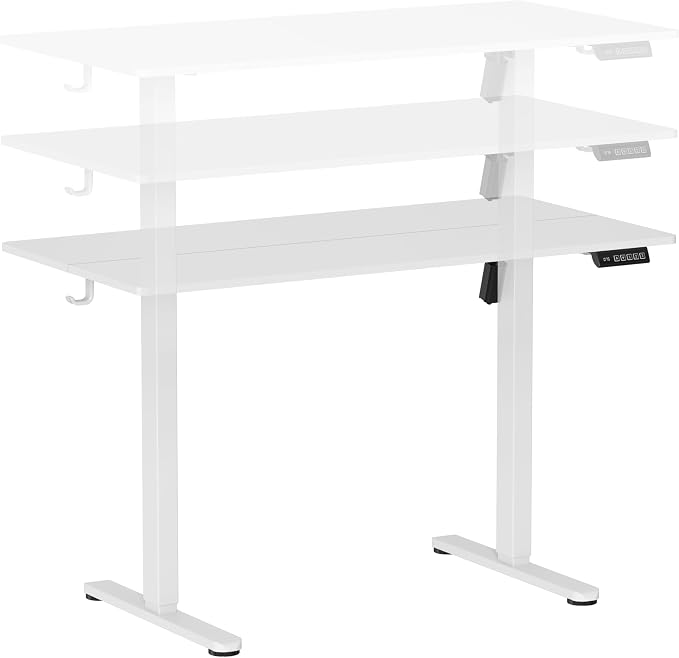 Techni Mobili 48” W Electric Standing Desk, Height Adjustable Sit-to-Stand Desk with 3 Memory Presets and Dual Accessory Hooks, Computer Workstation for Home or Office (White)