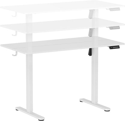 Techni Mobili 48” W Electric Standing Desk, Height Adjustable Sit-to-Stand Desk with 3 Memory Presets and Dual Accessory Hooks, Computer Workstation for Home or Office (White)