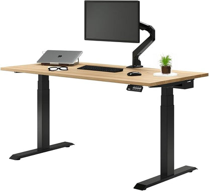 Desky Dual Hardwood Sit Stand Desk - Electric Standing Desk - Dual Motor,3 Stage Adjustable Height Desk - Solid Wood Whole-Piece Top - Standing Desk with Cable Management