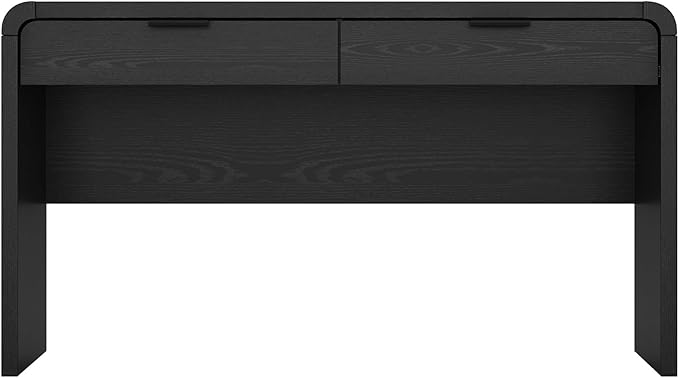 Manhattan Comfort Grace 54" Modern Office Desk with 2 Drawers, Wood Table with Metal Recessed Handles for Work from Home, Study, Craft, Stylish Executive Desk, Black