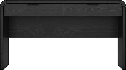 Manhattan Comfort Grace 54" Modern Office Desk with 2 Drawers, Wood Table with Metal Recessed Handles for Work from Home, Study, Craft, Stylish Executive Desk, Black