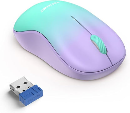 TECKNET Wireless Mouse for Laptop, 2.4G Silent Computer Mouse Quiet Click with 5 DPI Levels,Contoured Grip,Small Portable 30 Months Battery Cordless Mice for PC, Chromebook, Mac - Purple Green