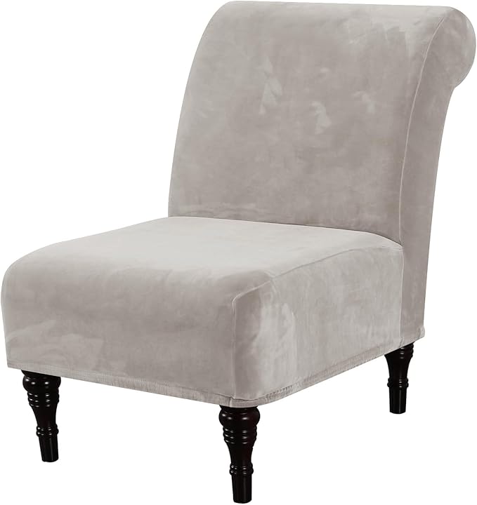 H.VERSAILTEX Armless Accent Chair Covers Thick Velvet Armless Chair Slipcovers High Stretch Chair Covers for Living Room Hotel Machine Washable Furniture Protector with Elastic Bottom(Small, Oatmeal)