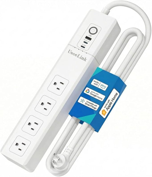 UseeLink Matter Smart Power Strip Compatible with Apple HomeKit, Siri, Alexa, Google Home and SmartThings, with 4 AC Outlets, 1 USB &2 Type C Ports and 5ft Extension Cord, Voice and Remote Control