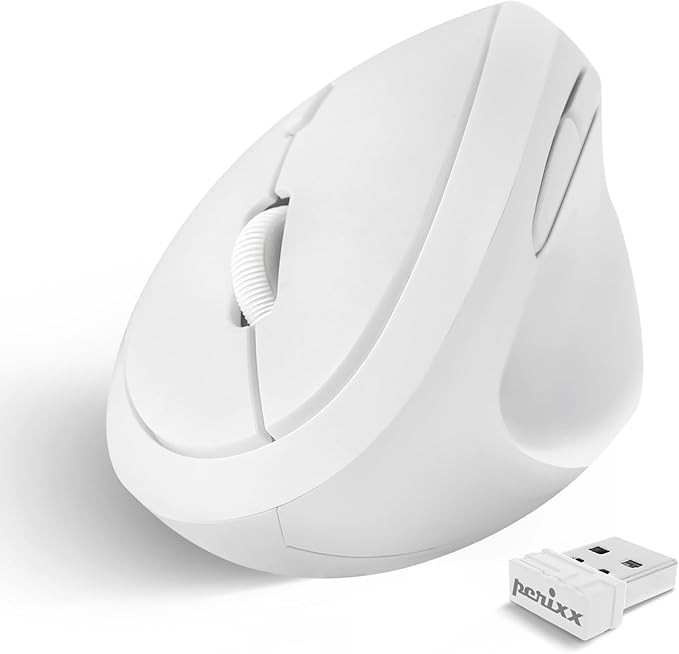 Perixx PERIMICE-719W Wireless Portable Vertical Mouse - Silent Clicks - Right-Handed Design - White
