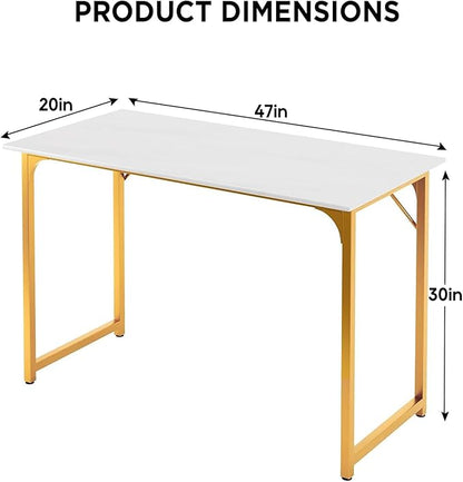 PayLessHere | 47 Inch Computer Desk | White Gold | Office Desk with Metal Frame, Adjustable Feet | Water-Resistant, Scratchproof Surface | Sturdy Writing Table for Home Office or Study | Pack of 1