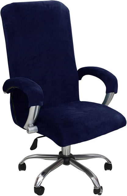 Velvet Plush Office Computer Chair Cover for Ergonomic, Navy Blue, XL | Stretchable, Cat Proof Protector, Fits High Back Wide Mesh Executive Chairs, For Rotating Chairs with Wheels and Armrest