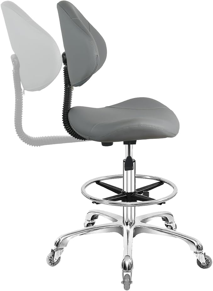 Rolling Swivel Drafting Chair Adjustable Heavy Duty (400lbs) Lumbar Support Task Chair for Home Desk Studio Design Lab(Grey)