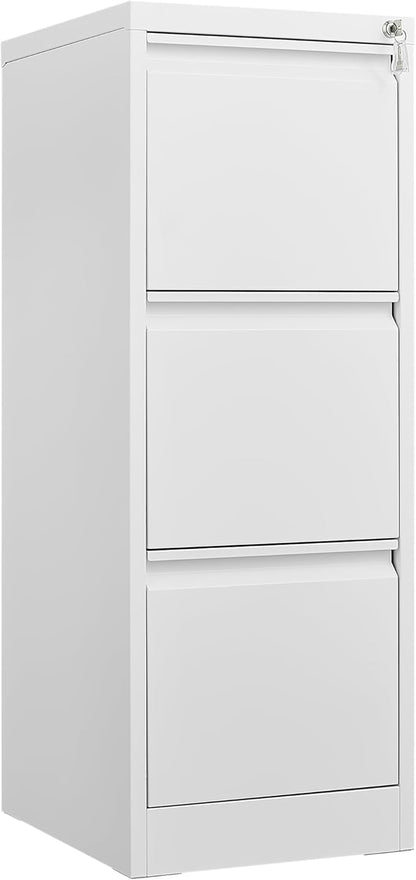 3 Drawer Vertical File Cabinet with Lock, Narrow Metal Steel Storage Cabinet for Home Office, Fits A4, Legal & Letter Size Files, Assembly Required