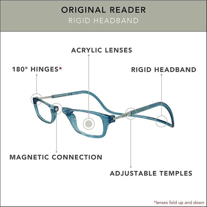 Clic Magnetic Reading Glasses - Adjustable Neck Hanging Readers - Secure Fit with Rigid Headband - Original (S-M, Jean Blue, 2.50)