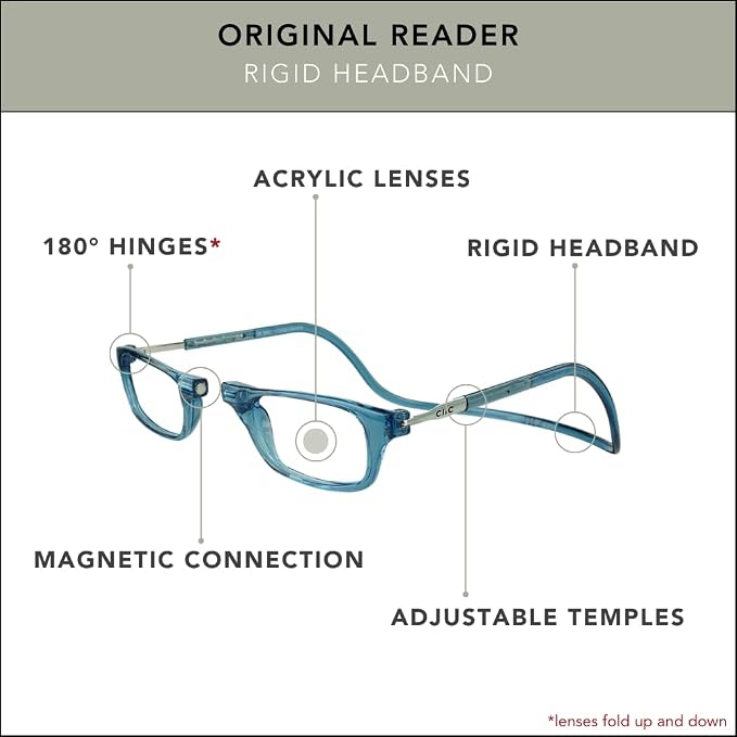 Clic Magnetic Reading Glasses - Adjustable Neck Hanging Readers - Secure Fit with Rigid Headband - Original (S-M, Jean Blue, 3.00)