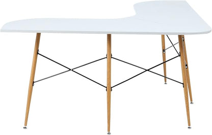 Teamson Home Roberto Mid-Century Modern L-Shaped Corner Desk with Tapered Legs and Black Metal Accents, Light Gray
