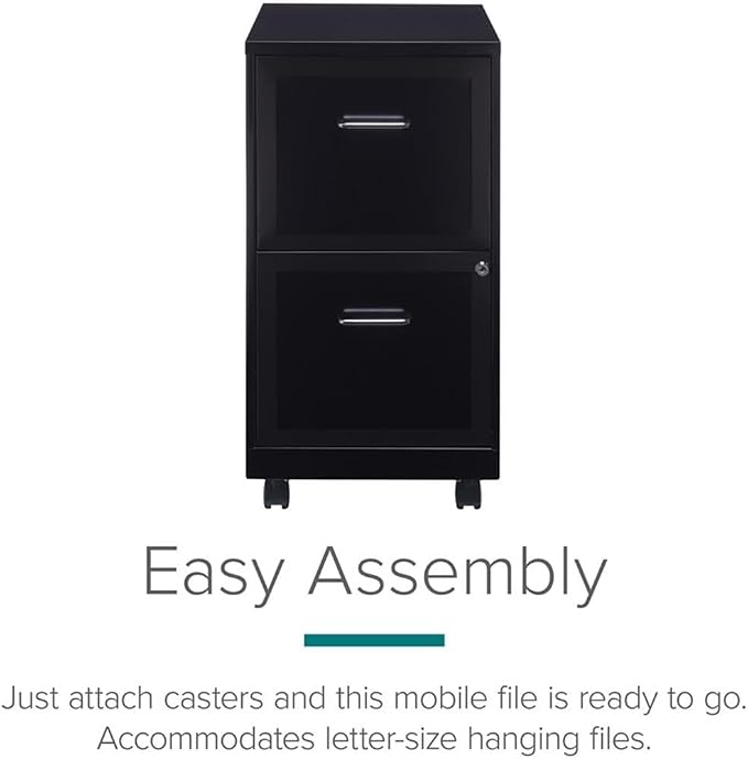 Pemberly Row 2 Drawers 26.7" Vertical Black Metal Filing Cabinet Lockable Pre-Assembled Movable Letter Size for Home, Office