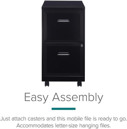 Pemberly Row 2 Drawers 26.7" Vertical Black Metal Filing Cabinet Lockable Pre-Assembled Movable Letter Size for Home, Office