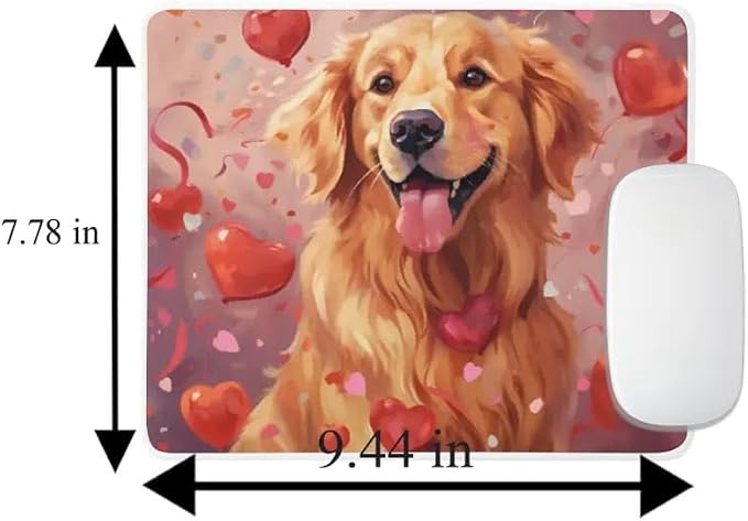 Golden Retriever Mouse Pad Dog with Red Hearts Pattern Non-Slip Rubber Mouse Pad Puppy in Love Mouse Pad for Home Office Work Desk Computer Desktop Laptop for Dog Lovers