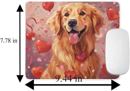 Golden Retriever Mouse Pad Dog with Red Hearts Pattern Non-Slip Rubber Mouse Pad Puppy in Love Mouse Pad for Home Office Work Desk Computer Desktop Laptop for Dog Lovers
