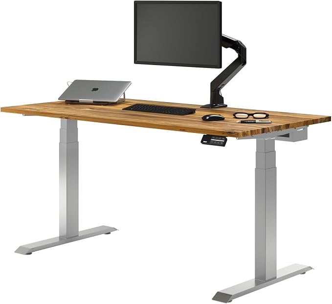 Desky Dual Hardwood Sit Stand Desk - Electric Standing Desk - Dual Motor,3 Stage Adjustable Height Desk - Solid Wood Whole-Piece Top - Standing Desk with Cable Management