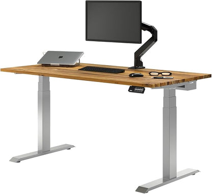 Desky Dual Hardwood Sit Stand Desk - Electric Standing Desk - Dual Motor,3 Stage Adjustable Height Desk - Solid Wood Whole-Piece Top - Standing Desk with Cable Management