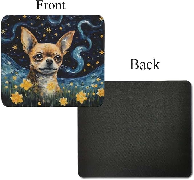 Starry Night Dog Mouse Pad for Home Office Gaming Working Desk Computer Desktop Accessories Non-Slip Rubber Mouse Pad for Dog Lovers (Chihuahua)