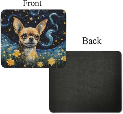 Starry Night Dog Mouse Pad for Home Office Gaming Working Desk Computer Desktop Accessories Non-Slip Rubber Mouse Pad for Dog Lovers (Chihuahua)