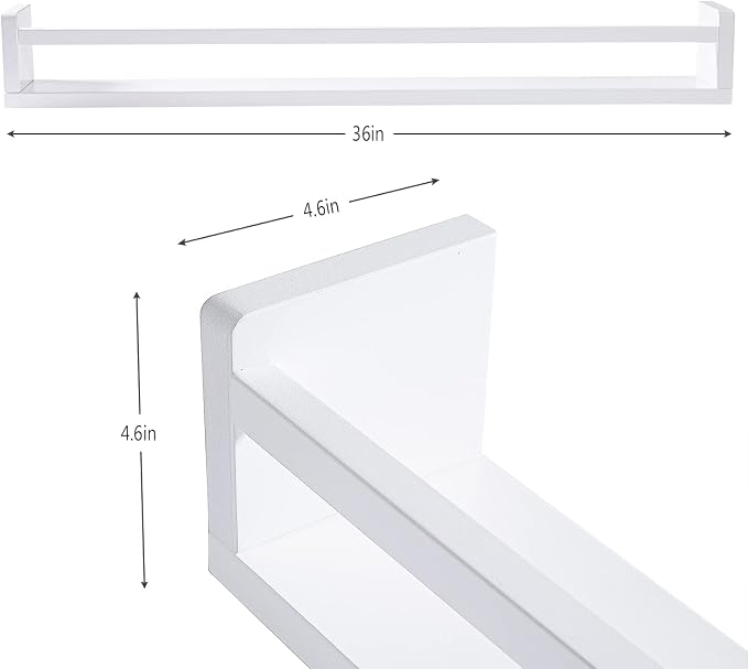 AZSKY Classic Nursery Book Shelves White Wall Book Shelves Kids Bookshelf for Bedroom Bathroom Décor Wall Ledge Shelves 36 Inch Hanging Shelves a Set of 3