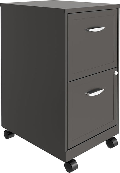 Space Solutions - 2 Drawer Fully Assembled Vertical Steel File Cabinet, Home & Small Office Use, Fits Under Most Desks, Letter-Size, Lock, Mobile, Metallic Charcoal