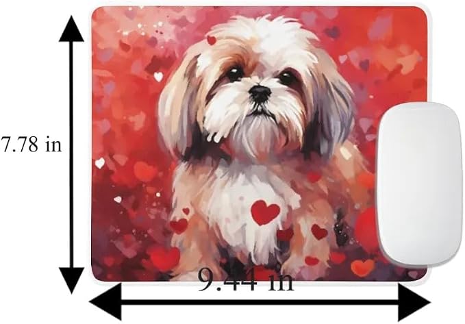 Shih Tzu Mouse Pad Dog with Red Hearts Pattern Non-Slip Rubber Mouse Pad Puppy in Love Mouse Pad for Home Office Work Desk Computer Desktop Laptop for Dog Lovers