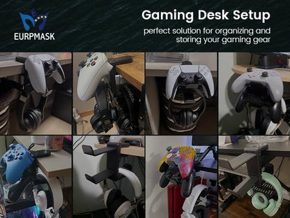 Rotating Headphone Stand - EURPMASK Upgraded PC Gaming Headset Stand, Adjustable Clamp-on Headphone Holder, Headphones Hanger Hook Under Desk with 360 Degree Swivel&Cable Clip Organizer - Darth Vader