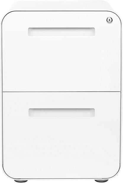Laura Davidson Furniture Stockpile 2 Drawer Mobile File Cabinet with Lock - Under Desk Metal Filing Cabinet, Legal/Letter File Folders, Wheels and Stationary Feet, Pre-Assembled, White