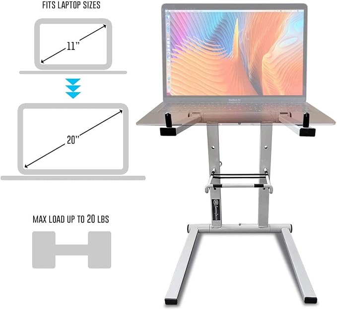 AxcessAbles Portable Folding Laptop Stand with Bag | Elevated MacBook Stand for Home Office, Music Production, Gaming, DJ Controller | No Assembly Required (White)