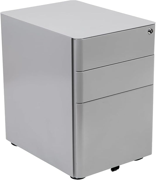 Flash Furniture Warner Modern 3-Drawer Mobile Locking Filing Cabinet with Anti-Tilt Mechanism and Hanging Drawer for Legal & Letter Files, Gray, Set of 1