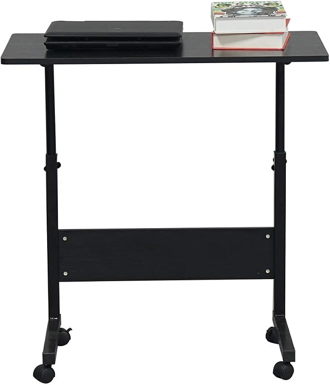 Karl home Mobile Side Table 31.5 inch Computer Desk with Wheels Height Adjustable Rolling Potable Laptop Cart, C-Shaped Bed Couch Sofa End Tables with Edge Stopper for Livingroom Bedroom, Black